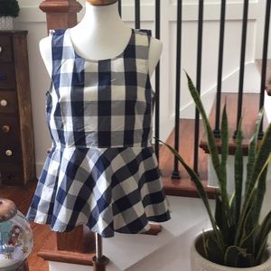 Anthropologie blue peplum tank - large ginghams 8